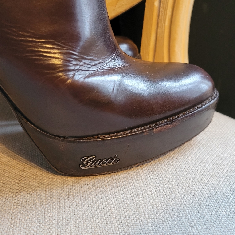 GUCCI pony and leather knee-high heeled boots - Picture 6 of 12